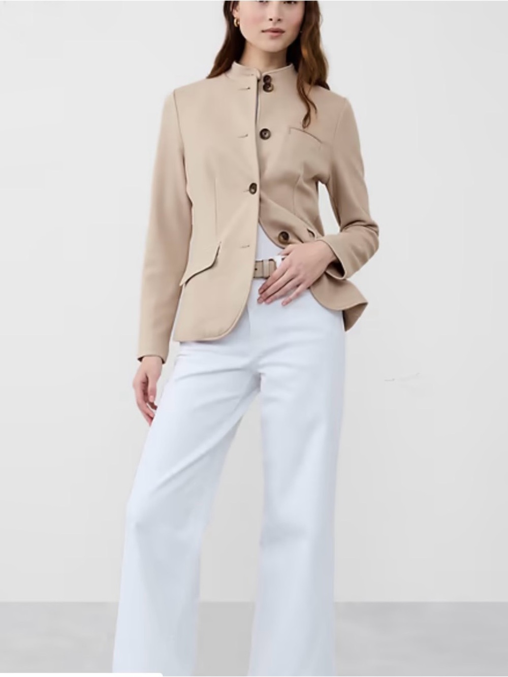 Banana Republic Beige Stand-Collar Button Blazer - Picture 3 of 7